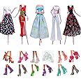 Fashion Doll Clothes Dress and Accessories 5 Sets Doll Dress Outfits + 12 Pairs Random Style Shoes for 11.5" Girl Dolls (Style F)