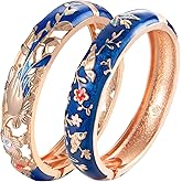 UJOY Cloisonne Indian Bangle Colored Crystal Plated Hinge Cuff Bracelet Hollowed Bird Enamel Jewelry Gift 55C49