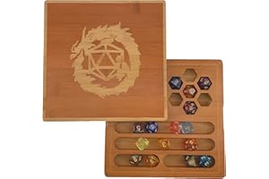Hunmor Bamboo Dice Box DND Dice Case 2 in 1 Dice Tray and Storage 7.5 x 7.5 Inch DND Dice Holder Dice Vault with Magnetic Lid Dice Rolling Tray Combined into One for RPG