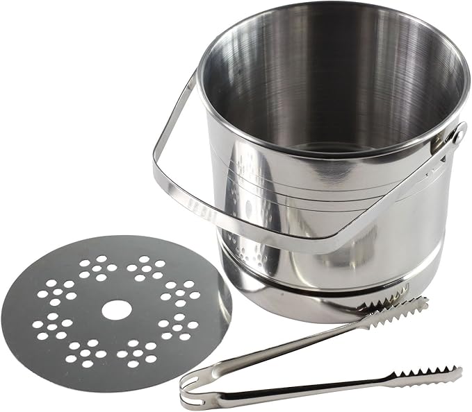 Ice Bucket with Tongs Small Home Set Stainless Steel with Drainage