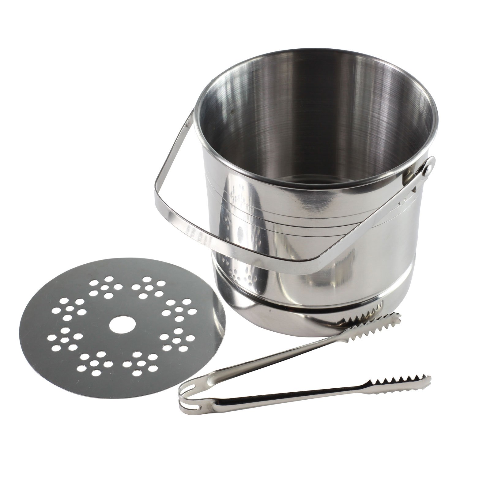 GOLDBEARUK Ice Bucket with Tongs Small Home Set Stainless Steel with Drainage Layer