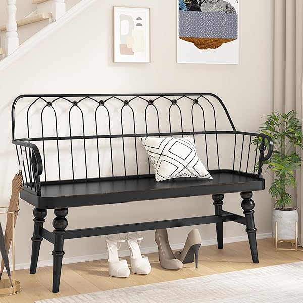 Amazon.com: Jerimiah Black Wood Spindleback Bench by Crown Mark