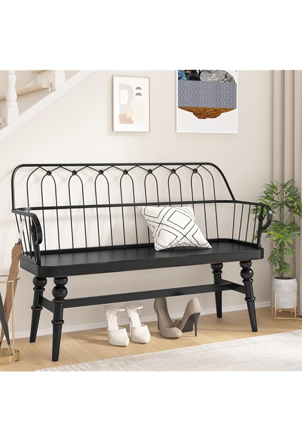 Amazon.com: Jerimiah Black Wood Spindleback Bench by Crown Mark