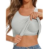 Komfokore Womens Tank Tops Built-in Bra Ribbed Cami Tanks Lightweight Undershirt Tank Tops
