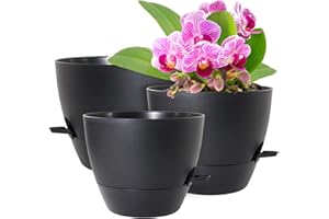 WSMKSZ 10/9/8 inch Medium Self Watering Pots, Plant Pots with Mesh Drainage Holes for Indoor Outdoor Garden Plants, Flower Pots with Removable Deep Reservoir, Set of 3 Plastic Planters, Black