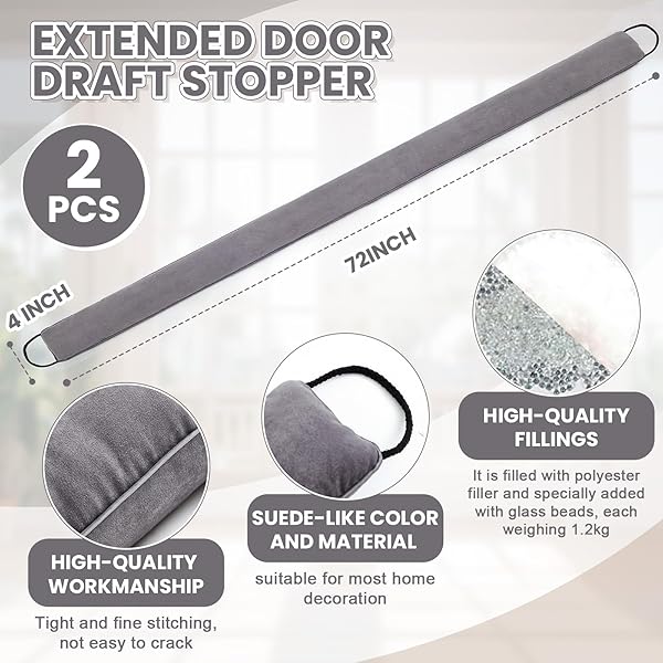 GISAFAI 2 PCS 72 INCH LONG DOOR DRAFT STOPPER UNDER DOOR DRAFT STOPPER NOISE WIND BLOCKER FOR HOME BALCONY OFFICE (GREY, REGULAR STYLES)