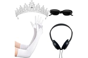 BRIMEKICHIO Princess White Tiara Gloves Sunglasses Headphones, Princess Costume Accessories Women Bachelorette Party Decorations