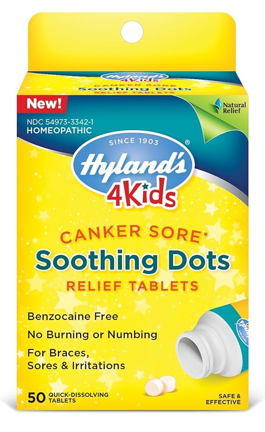 Amazon Com Canker Sore Treatment For Kids By Hyland S 4kids Natural Pain Relief Of Mouth Ulcer Braces And Oral Irritation 50 Count Beauty