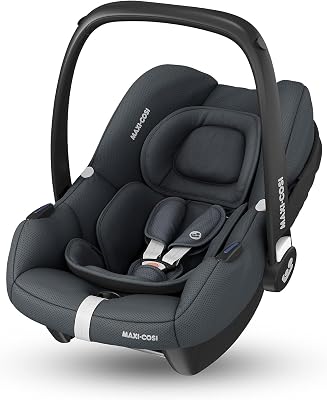 CabrioFix i-Size, Cadeira Auto para bebé, 0-12m, máximo 0,12 kg, Cadeira Leve para Recém-Nascidos (3,2 kg), Tolda Grande, Assento Almofadado, Serve para Carrinhos Maxi-Cosi, Grafite Essencial