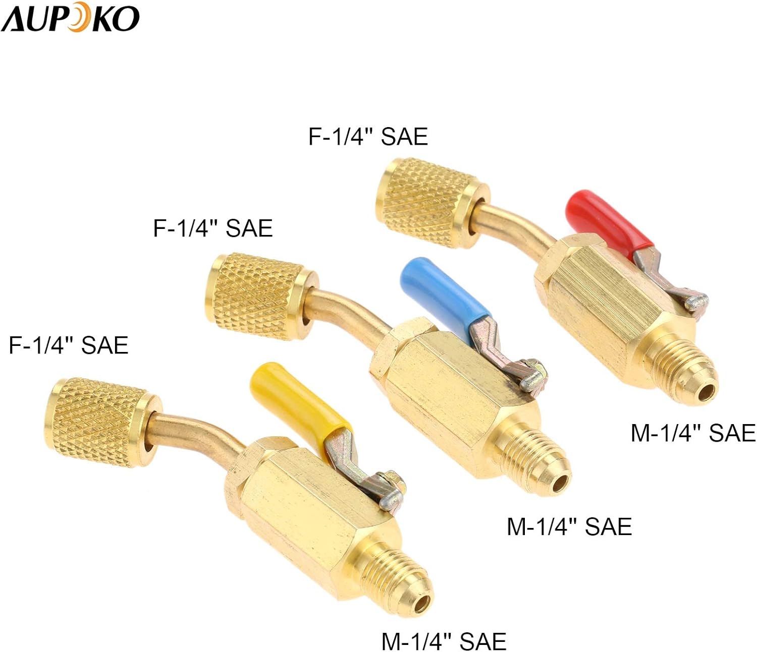 Aupoko Air Conditioning Refrigerant Angled Compact Ball Valve 1/4’’ SAE, R410A R134A R12 R22 AC HVAC and R12 R22 to R134A Shut Valve, Fits for HVAC R12 R22 R502 Charging Hoses AC Refrigerant Tools - 3: Automotive