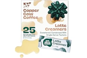 Copper Cow Coffee Sweetened Condensed Milk Coffee Creamer Singles (25 pack) | Vietnamese Inspired Coffee Creamer, All Natural Creamer Packets for Pour Overs & Lattes | No Refrigeration Needed