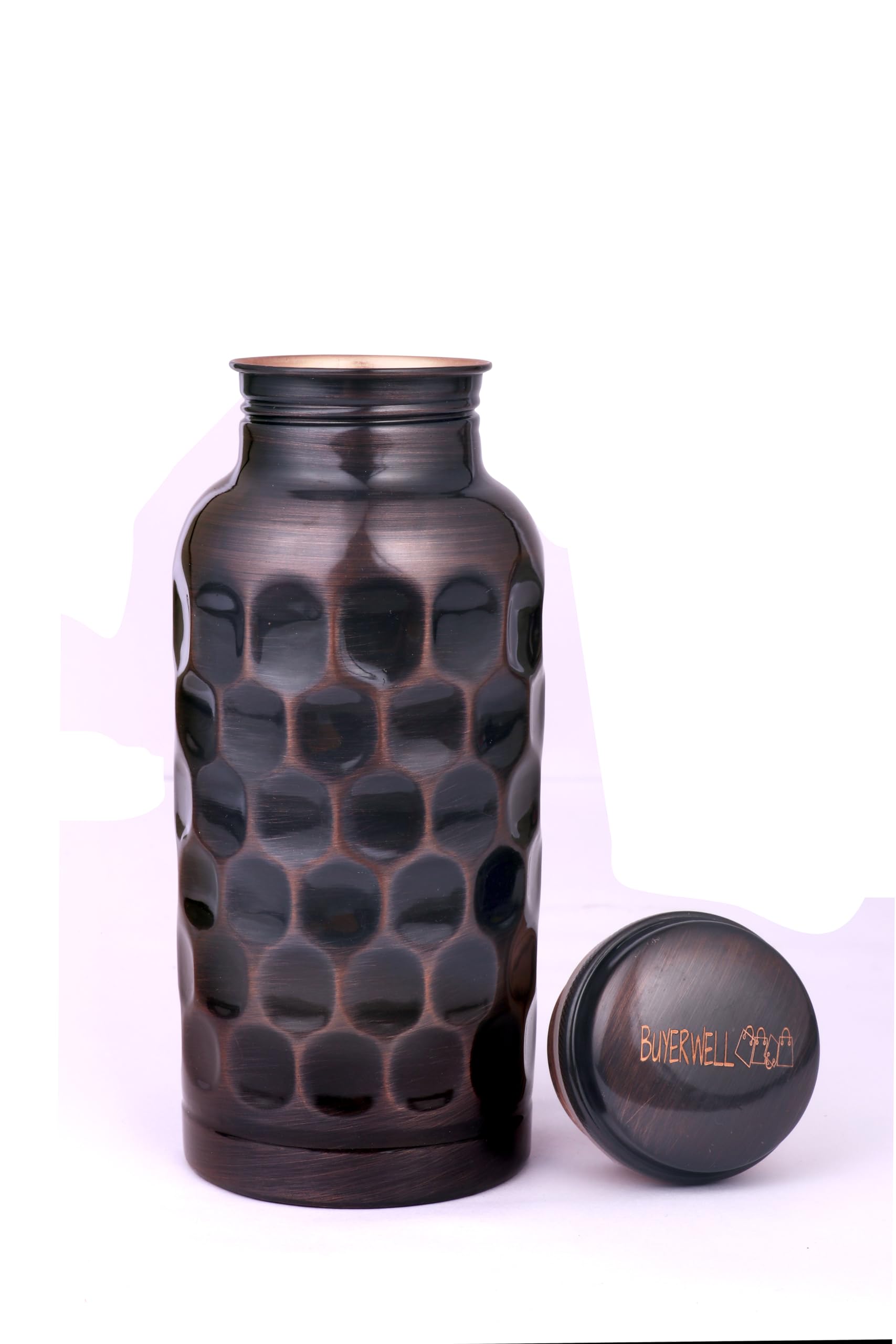 BUYERWELL Pure Copper Antique Diamond Hammered 17 Oz Leak-Proof Water Bottle - Ayurvedic Copper Water Bottle - Drink More Water Bottle - Small - Copper Antique Colour