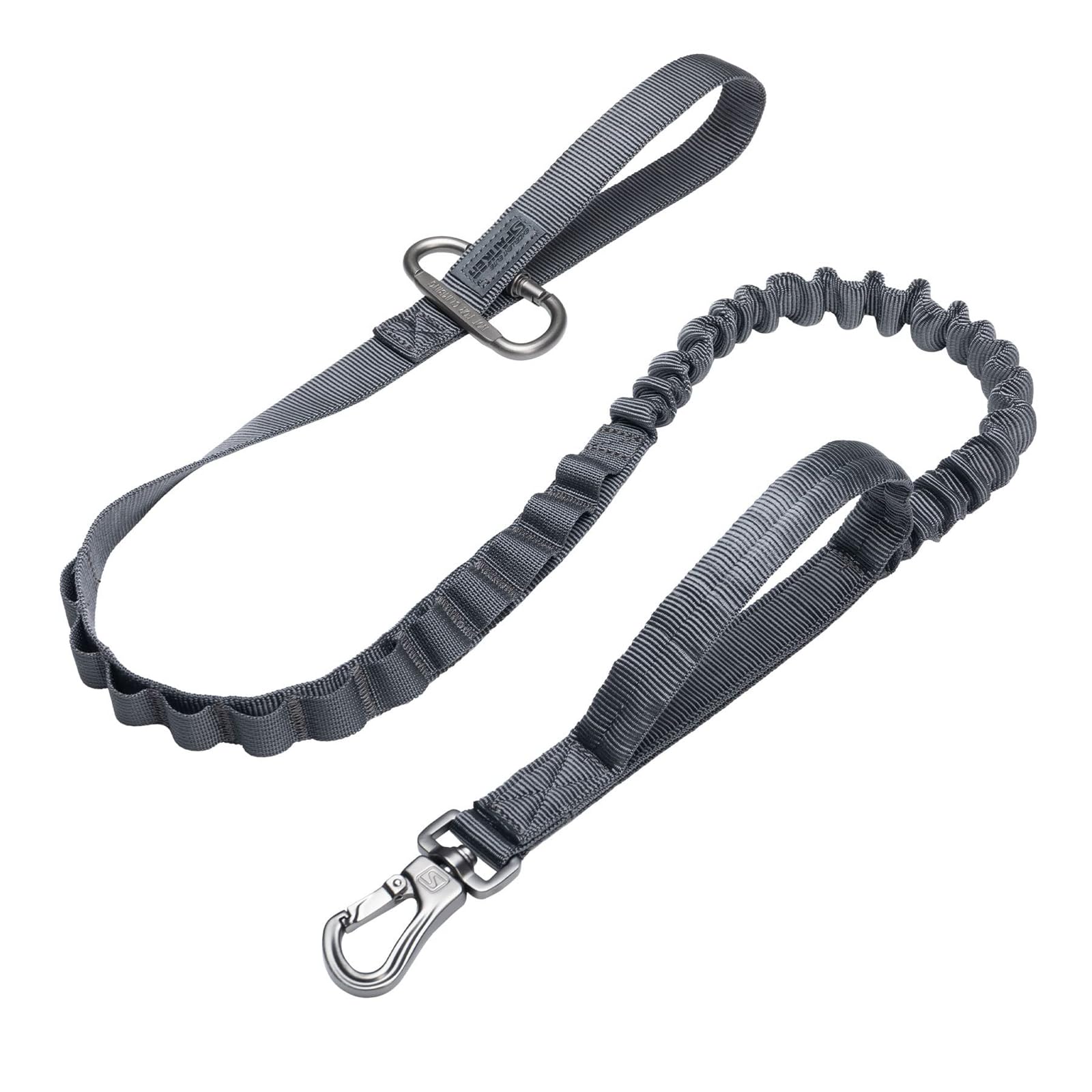 EXCELLENT ELITE SPANKER Tactical Bungee Dog Leash Military Adjustable Dog Leash Quick Release Elastic Leads Rope with 2 Control Handle(Grey)
