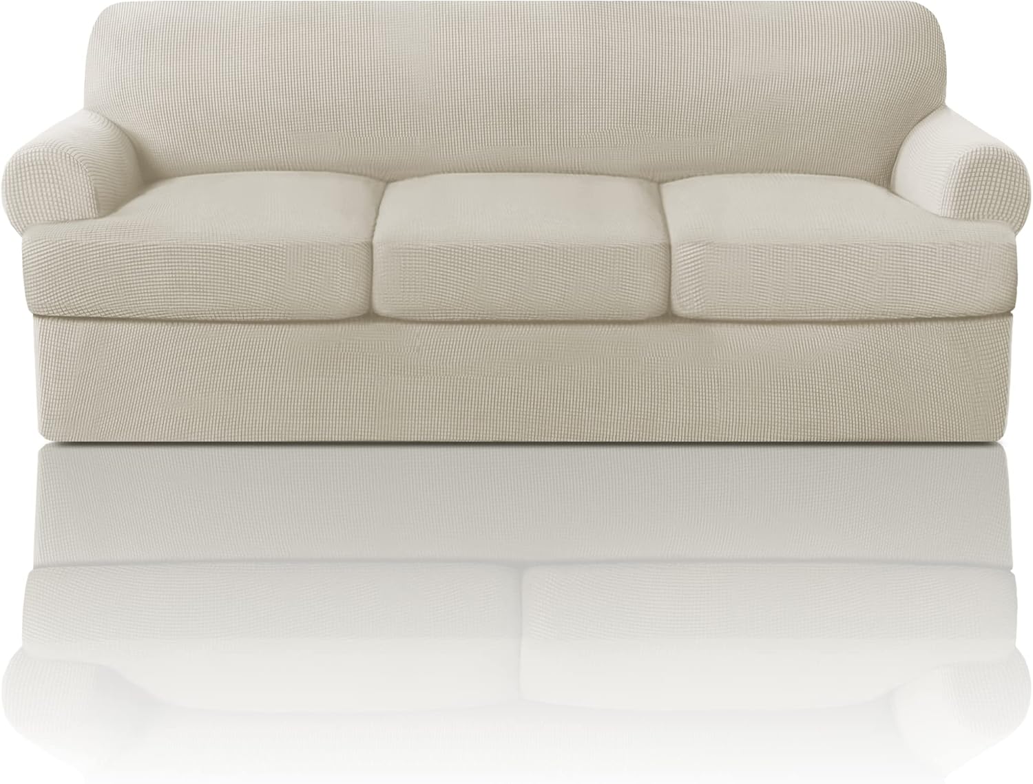 Slipcovers - PrinceDeco T Cushion Sofa Slipcover 4 Pieces Sofa Covers for T Cushion Sofa Soft Couch Cover Sofa Slip Covers Furniture Covers with 3 Individual T Cushion Shape Seat Covers, Island Fossi