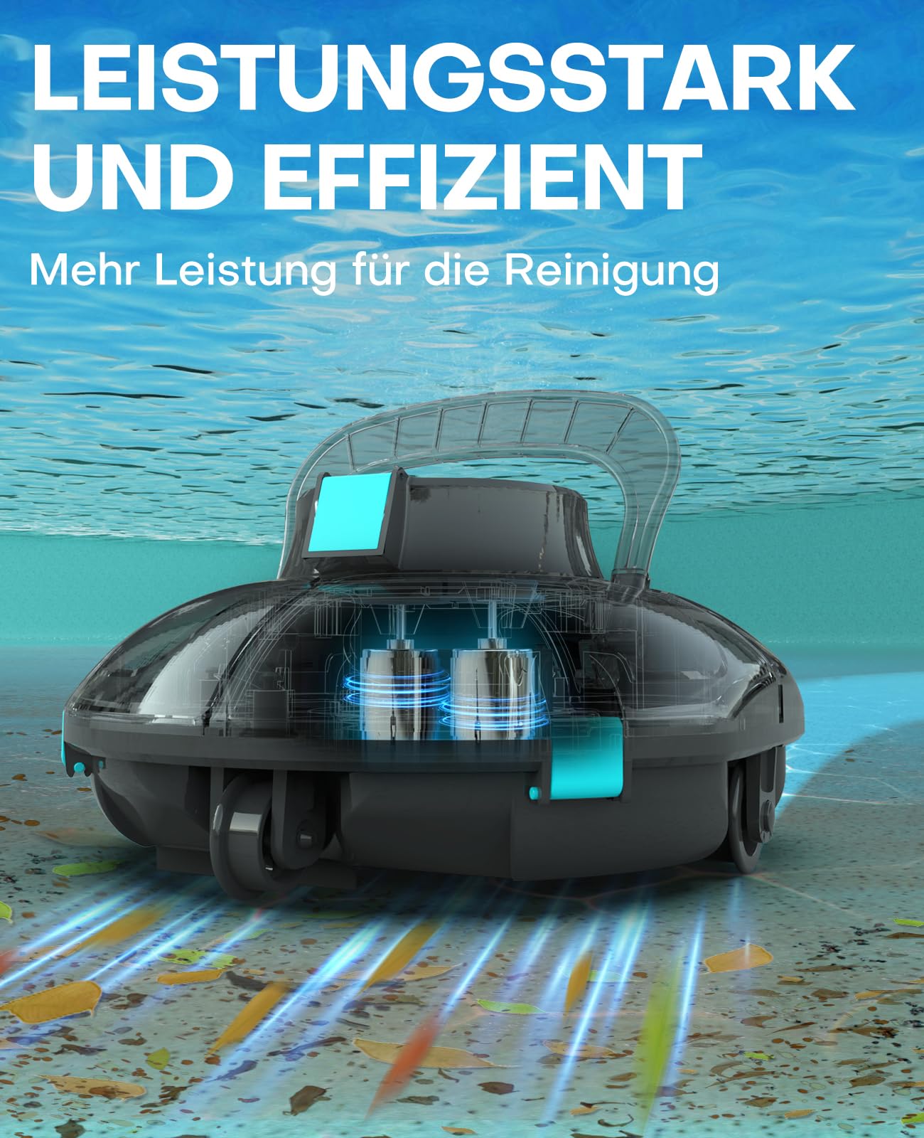 WINNY POOL CLEANER Winny 200 Poolroboter, Poolsauger kabellos mit Akku, 75 Min. Laufzeit, für Aufstellpools bis 60 m², Doppelfiltration, Automatisches Parken, Kompakt Leicht (Transparentes Schwarz) 2