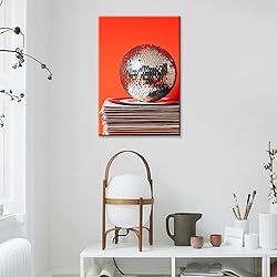 Vintage 70s Disco Ball Wall Art Posters Trendy Red