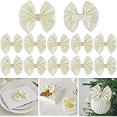 LiBongTa 3.5" Ivory Satin Bow Premade Bows, Ivory Ribbon Bows for Presents, Self Adhesive Bows with Rhinestone, Christmas Bows for Gift Wrapping, Treat Bags, Wine Bottle, Party Favors-12 Counts