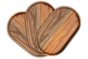 Wood Plates Set of 3 Acacia Wooden Dinner Plates Serving Trays 12 Inch Rectangular Wooden Serving Platters for Home Decor, Fo