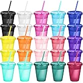 25 PCS Plastic Tumblers with Lids and Straws, 16 OZ Reusable Cup with Lids and Straws Bulk, Water Bottle Iced Coffee Travel Mug Cup, Party Favor Cups for Party, Birthday (Rainbow Glitter)