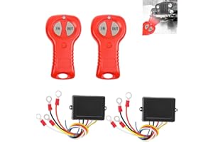 Wireless Winch Remote Control Kit, 12V 2Pcs Red Handset Switch Recovery Electric Remote Control Kit with Indicator Light, Dua
