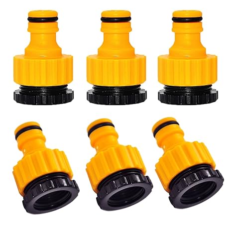 6 Stück 2 in 1 Hahnanschluss 1/2 und 3/4 Zoll BlueXP Wasserhahn Adapter Garten Gewindestutzen mit Siegel Geeignet für 95% Out
