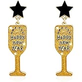 Happy New Year Earring for Women Glitter Rhinestone Crystal Earrings Drop Dangle Earrings Holiday New Year’s Earrings for Women as New Year Christmas Wedding Party Gifts