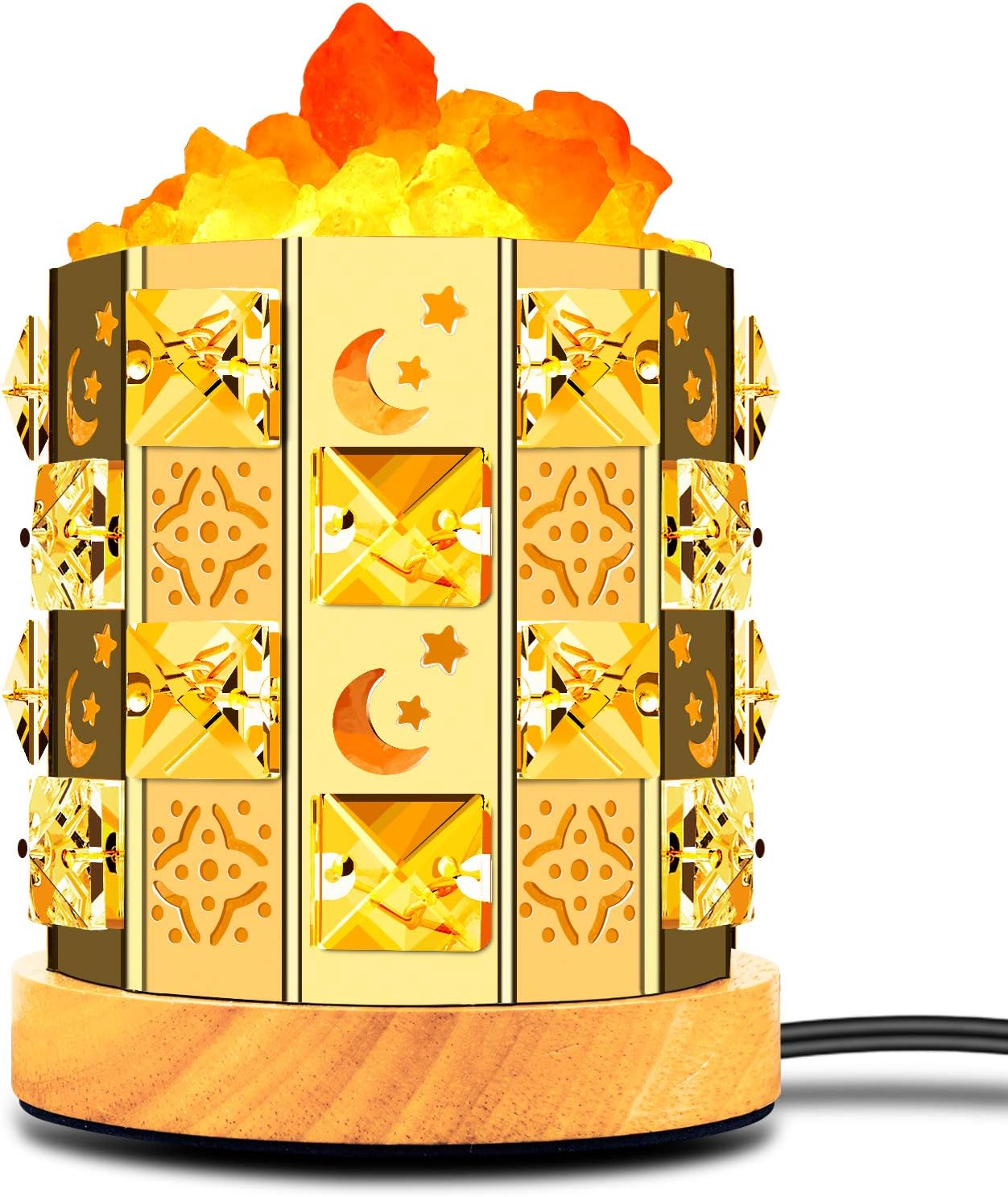 Himalayan Salt Lamp, Natural Salt Lamp Salt Crystal Chunks in Acrylic Diamond Cylinder with Wood Base, Bulb and Dimmer Control for Christmas Gift and Home Decorations.