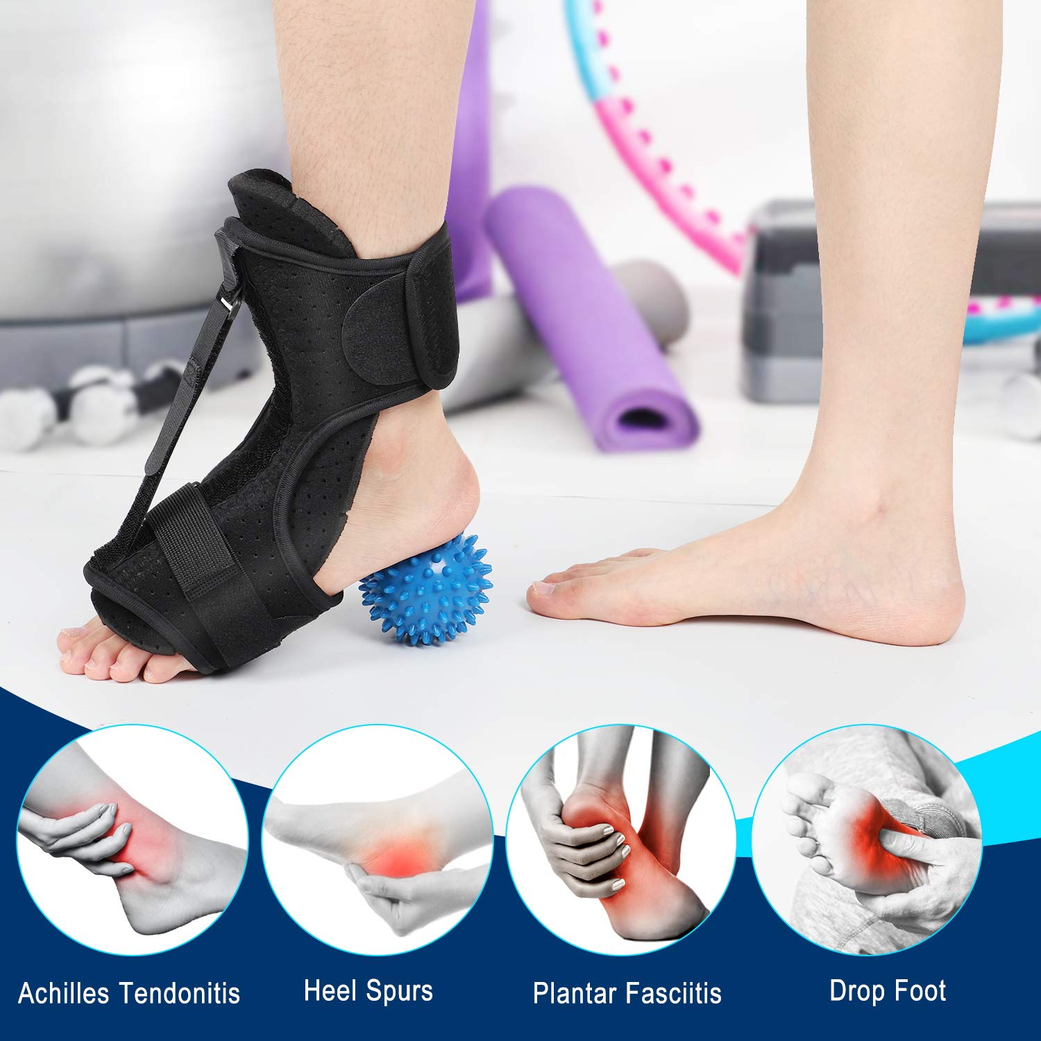 2020 Updated Version Plantar Fasciitis Night Splint, Efferey Night Splint for Plantar Fasciitis, Adjustable Foot Drop Brace, Heel, Ankle & Achilles Tendonitis Relief, Arch Pain Support with Massage Ball and Bandage: Industrial & Scientific