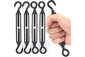 JINSHANGTOPK M8 Turnbuckle, 4 Pcs Turnbuckle Hook, 304 Black Stainless Steel Turnbuckle, Turnbuckle Heavy Duty for Indoor and Outdoor Wire Rope Tension, Shade Sail Hardware, Cable Railing Wire Rope Installation