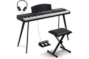 Ktaxon 88 Key Keyboard Piano Set, Full Size Digital Piano with Multi-Adjustable Height Bench, Powerful Functional Panel, Professional 3 Pedal Unit and Dual Mode Connectivity for Beginner(Black)