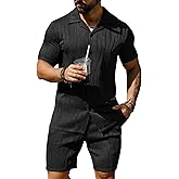 URRU Men's 2 Piece Outfits Short Sleeve Casual Button Down Shirt and Shorts Set