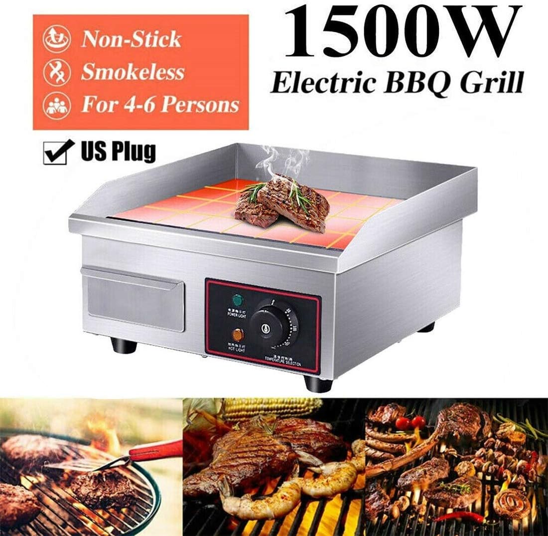 Review Electric Griddle Flat Top Grill 1500W 14″ Hot Plate BBQ