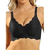 COMFELIE Seamless Wireless T-Shirt Bra for Women, Full Coverage No Underwire with Deep V Neck, U-Back & Lace Trim