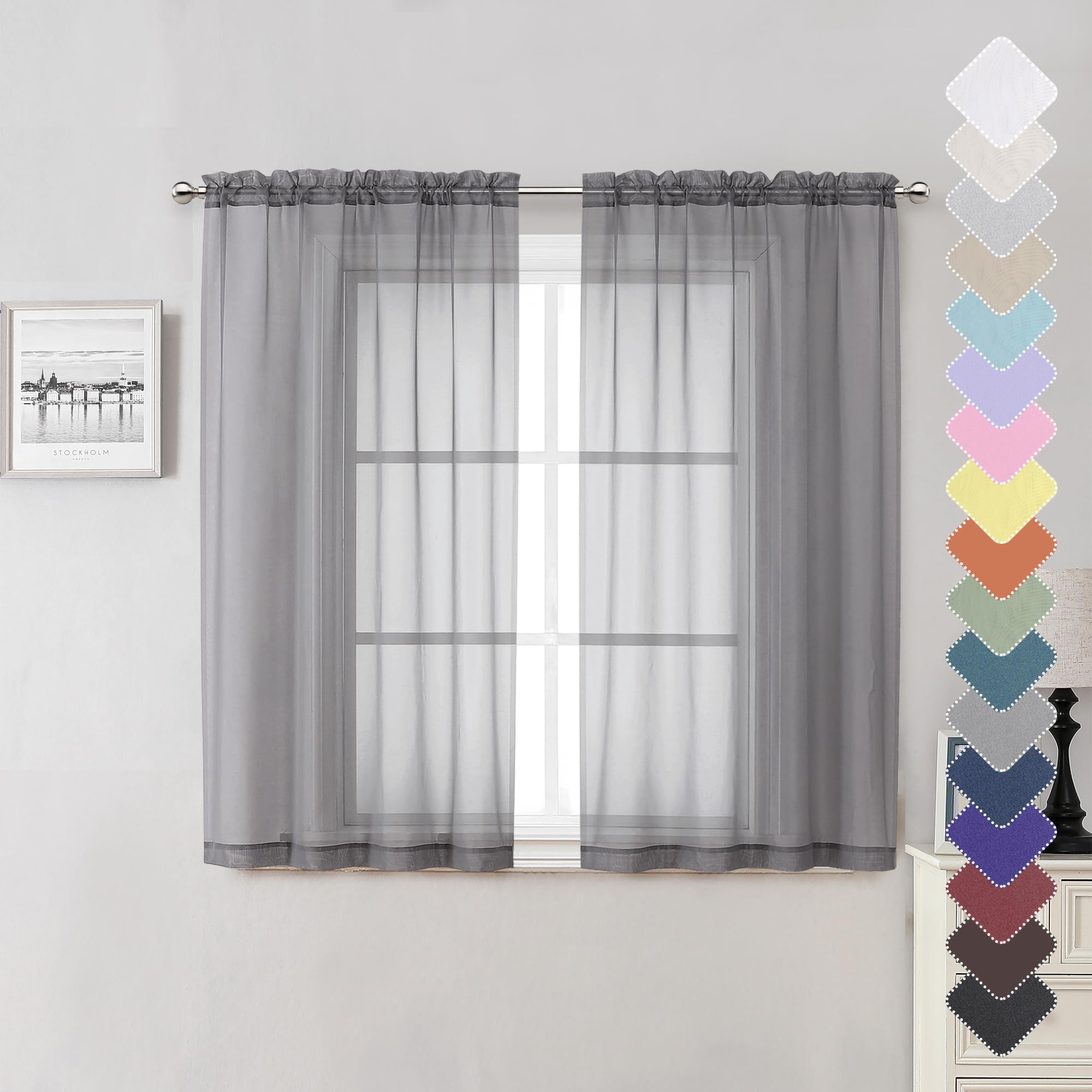 Lecloud Short Sheer Curtains 54 Inches Length 2