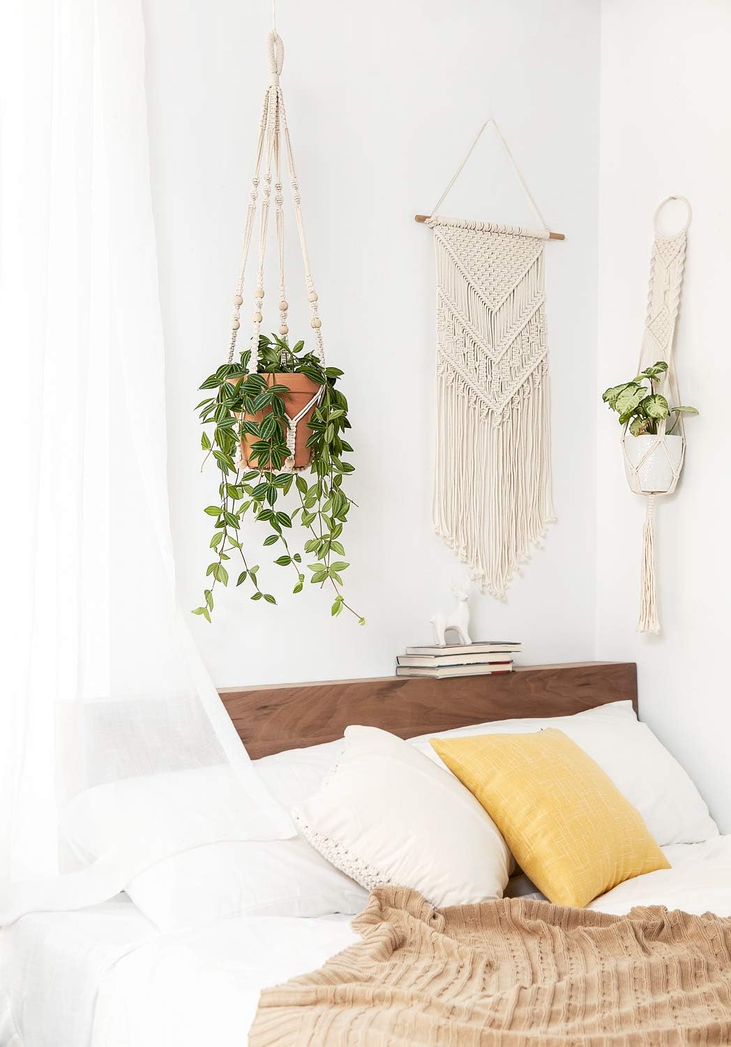 Mkono Macrame Plant Hangers Indoor Hanging Planter Basket with Wood Beads Decorative Flower Pot Holder No Tassels for Indoor Outdoor Home Decor 35 Inch, Ivory: Garden & Outdoor