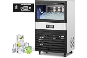 CuisinAid Commercial Ice Maker Machine 110lbs/24H, Stainless Steel Under Counter ice Machine with 40lbs Ice Storage Capacity, Ice Cube Adjustment, Freestanding Ice Maker (5 * 8 Ice Cube)