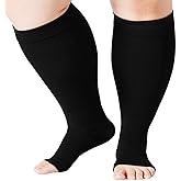 Abodhu Plus Size Compression Socks Open Toe Compression for Women& Men 15-20mmHg Wide Calf Knee High Toeless Compression Sock