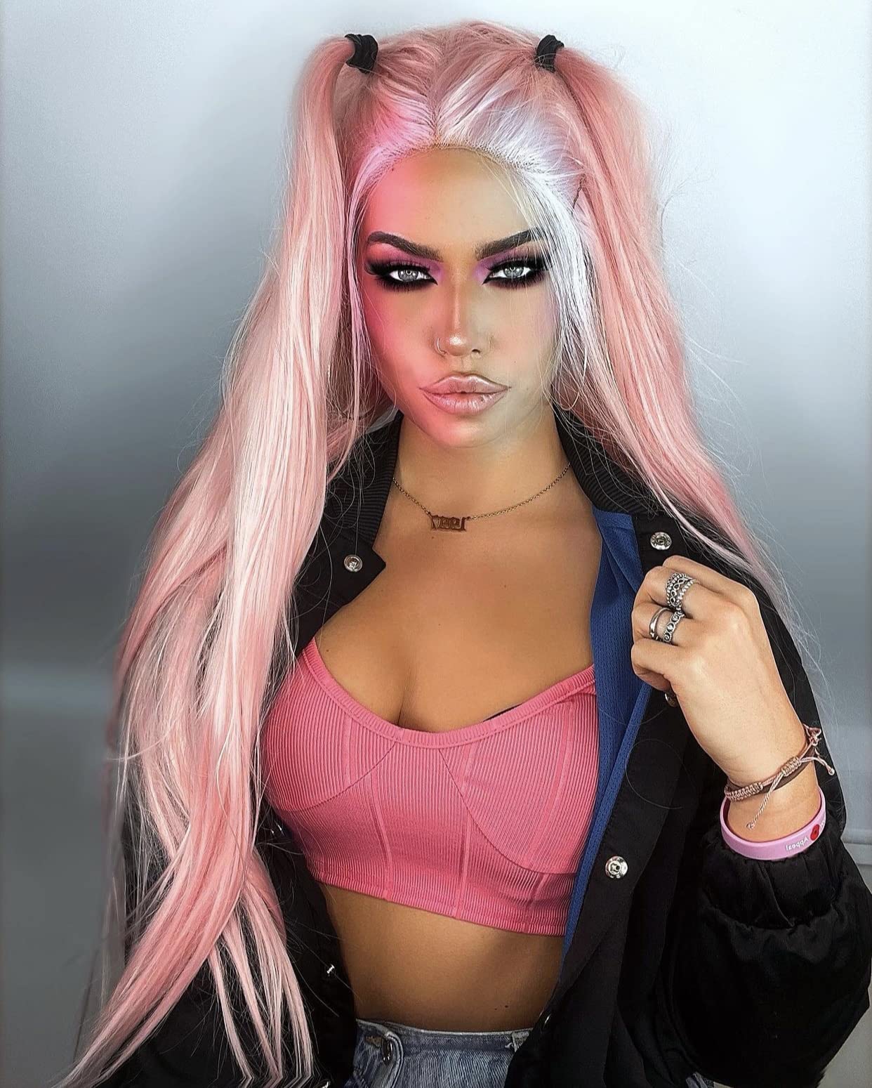 RainaHair 24inch Baby Pink Long Straight Synthetic Lace Front Wig Light Pink Women Wigs Middle Part Party Queen Holidays Cosplay