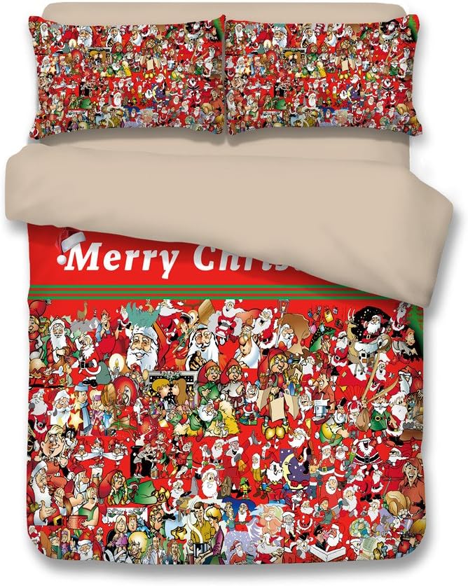 Merry Christmas Santa Claus Duvet Cover Quilt Cover or fitted bed sheet With Pillow Cases Bedding Bedroom Bed Set (#4 Merry Christmas, 220x240 for 1.8m bed)