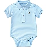 SUYEORLI Baby Boys Girls Polo Bodysuit Cotton Short Sleeve Embroidery Bear Romper Jumpsuit 0-24 Months