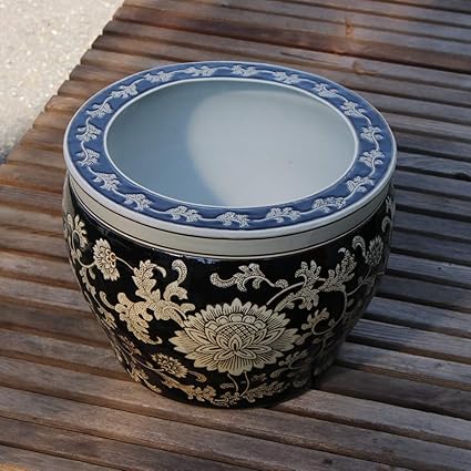 Amazon Co Jp 陶器製 プランター 鉢カバー 洋蓮 黒 カバー 睡蓮鉢 メダカ鉢 金魚鉢 陶器 めだか鉢 鉢 陶器 和モダン 和風 観葉植物 ハイドロカルチャー ホーム キッチン