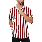 OLEMEK Men's Casual Shirts Short Sleeve Button Down Shirt Summer Beach Hawaiian Striped Shirt
