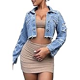 Women's Ripped Short Jean Jacket frayed Casual Denim Jacket Tops