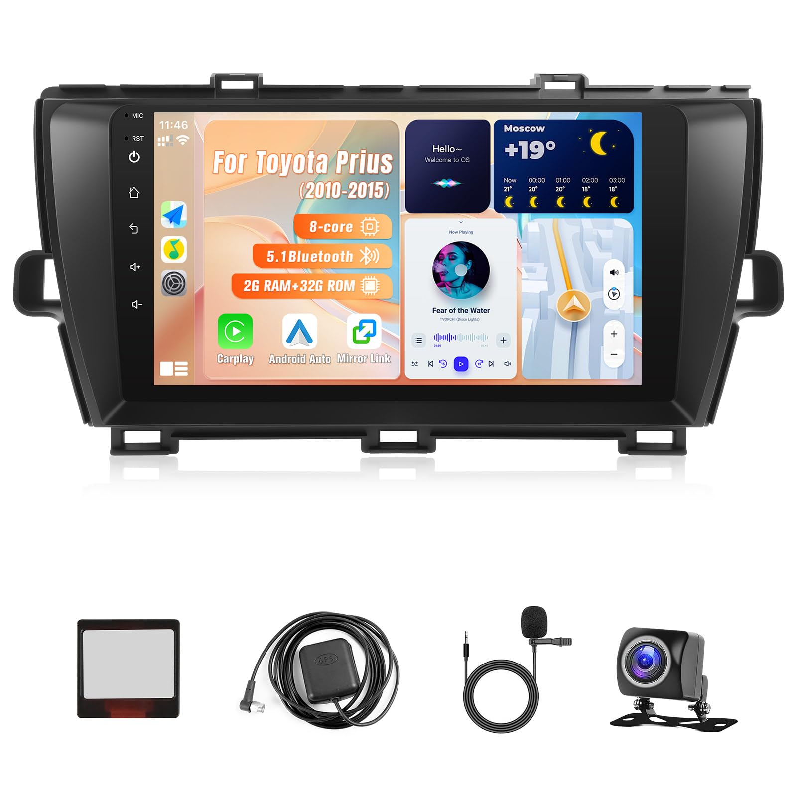 Photo 1 of KuTaiTai Car Stereo Radio for Toyota Prius 2010-2015 with Apple Carplay Android Auto - 9" IPS Touchscreen Car Head Unit Replacement with GPS BT WiFi FM SWC Mirror Link Backup Camera - 2G+32G (J.B.L)