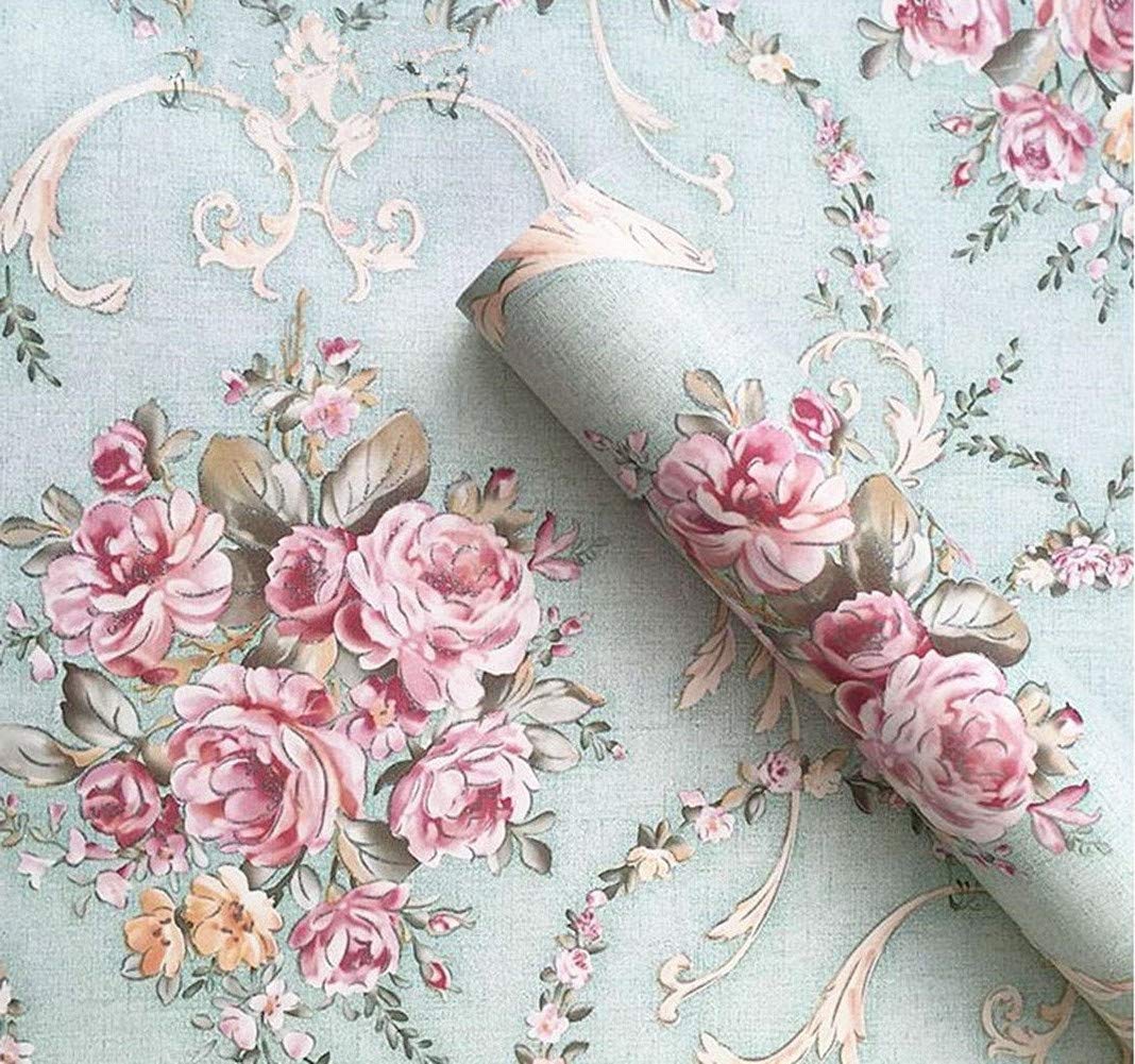 Self Adhesive Vintage Green Floral Paper Peel and Stick Wallpaper Drawer Dresser Shelf Liner Sticker 17.7inch by 9.8ft