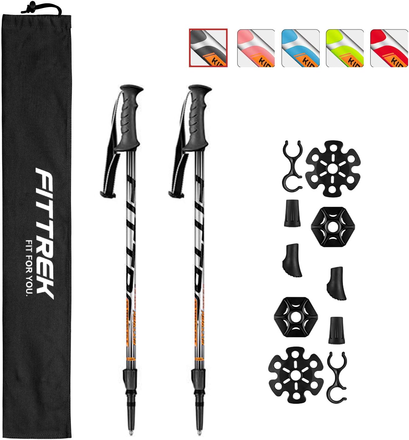 FitTrekKids Trekking Poles - Hiking Poles - Walking Poles Telescopic - Lightweight Trekking Stick with Walking Poles Rubber Tips and Pole Bag, 1 Pair