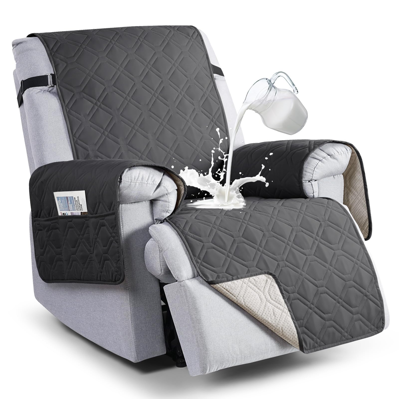 Photo 1 of VANSOFY 100% Waterproof Recliner Chair Covers, Recliner Cover Non-Slip Dog Chair Cover Furniture Protector Washable Slipcover with Pocket, Elastic Straps for Pets, Dogs(Charcoal Gray, 30")