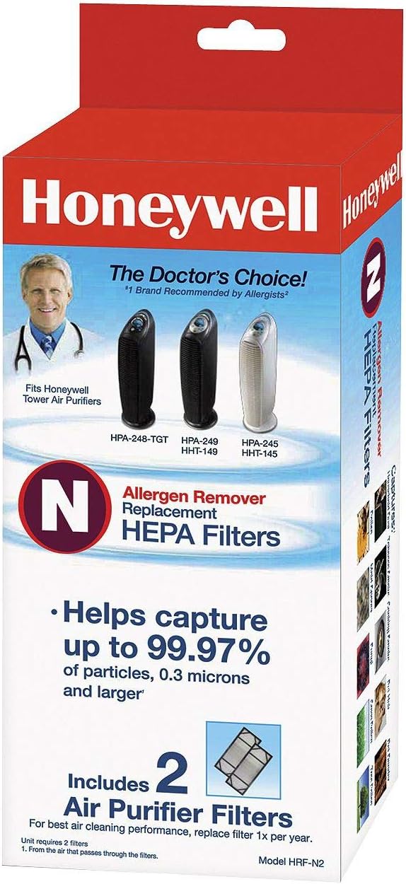 HONEYWELL HRF-N2 True HEPA Replacement Filter N, 2 Pack, 1 Pack(with Two, White