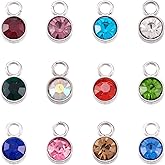 Pandahall 24Pcs Crystal Birthstone Charms Round Rhinestone Birthstone Bead Pendants 12 Colors Faceted Glass Crystal Charms Stainless Steel Pendants for DIY Necklace Bracelet Earring Craft
