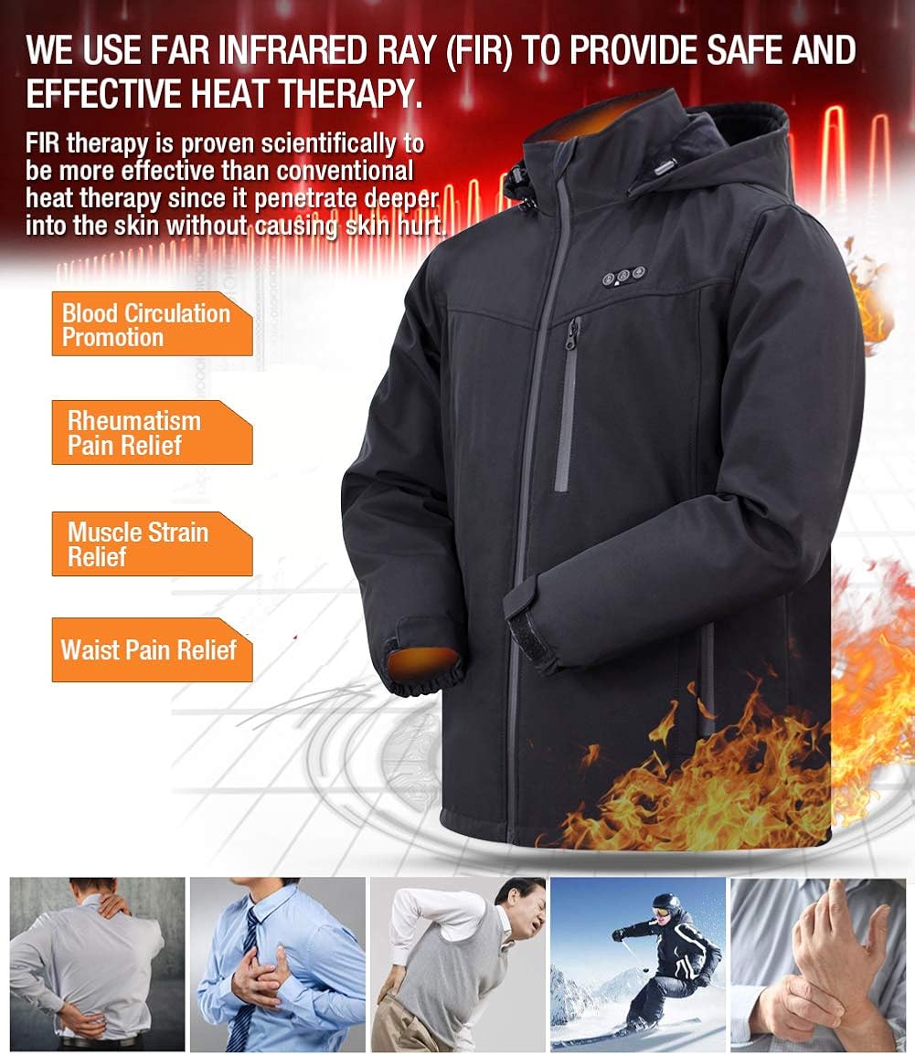ARRIS Heated Jacket for Men, Electric Warm Heating Coat with 7.4V Rechargable Battery/8 Heating Areas/Phone Charging: Clothing